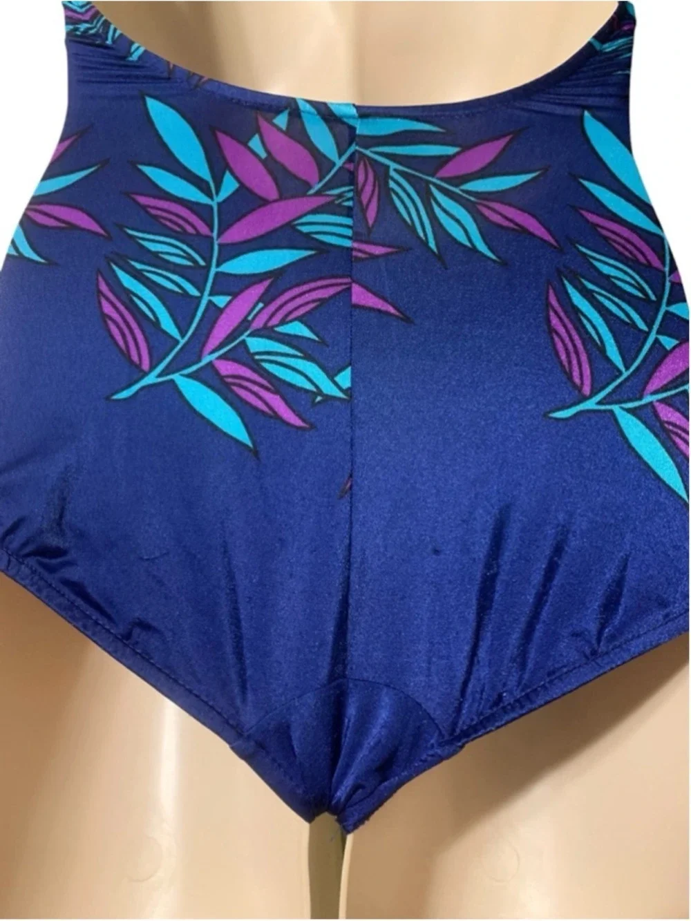 Vntg 70’s Maxine of Hollywood Blue Purple Leaf One Piece Swimsuit Size 12